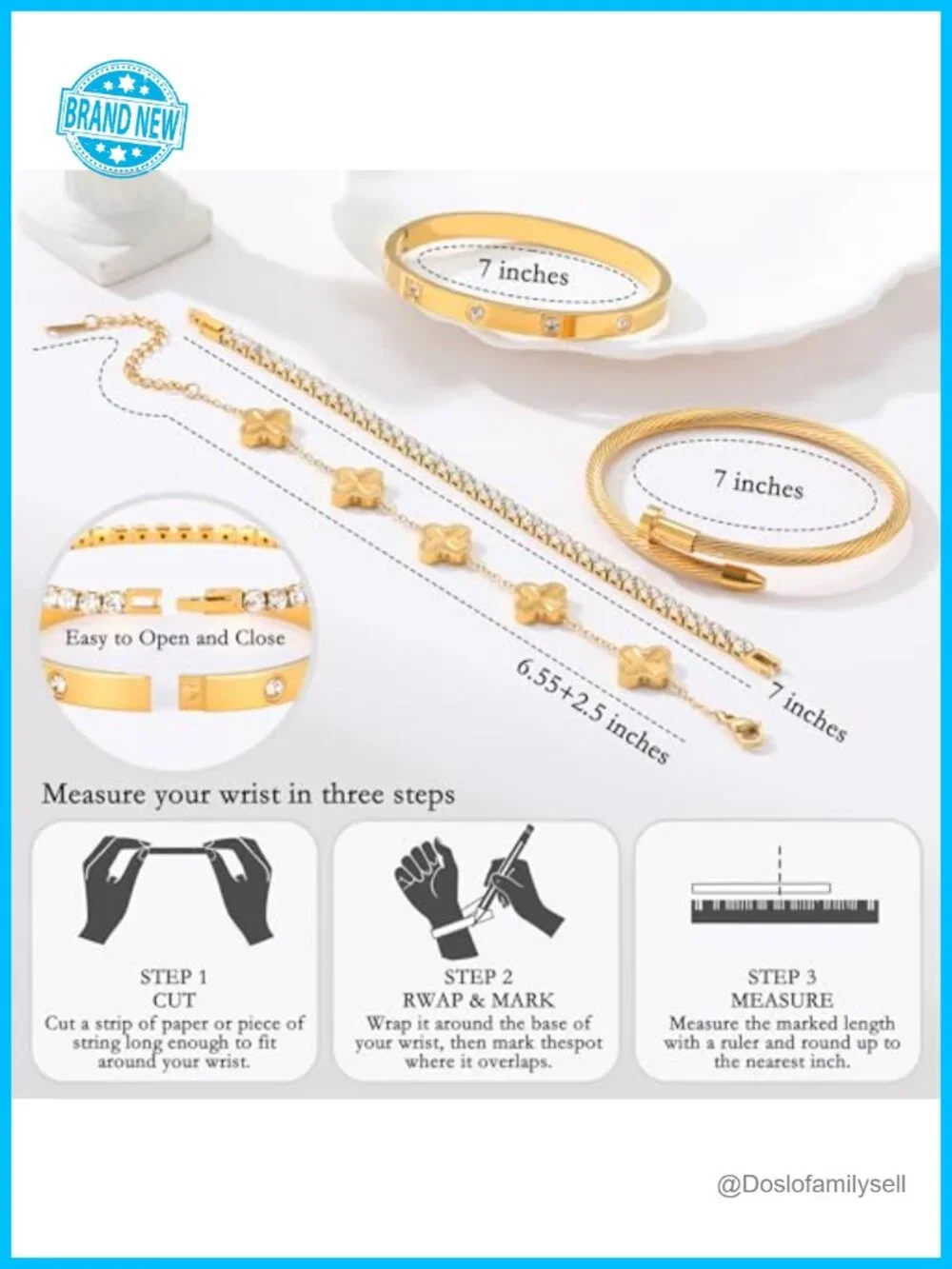 18K Gold Plated Bangle Bracelet Set Stackable 4Pcs Non Tarnish Jewelry Gift